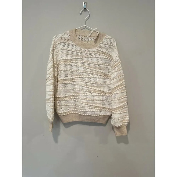 Womens Fall Sweater Anthropologie Pullover Open-Stitch Ivory Neutral XS New 1399 - Picture 4 of 10